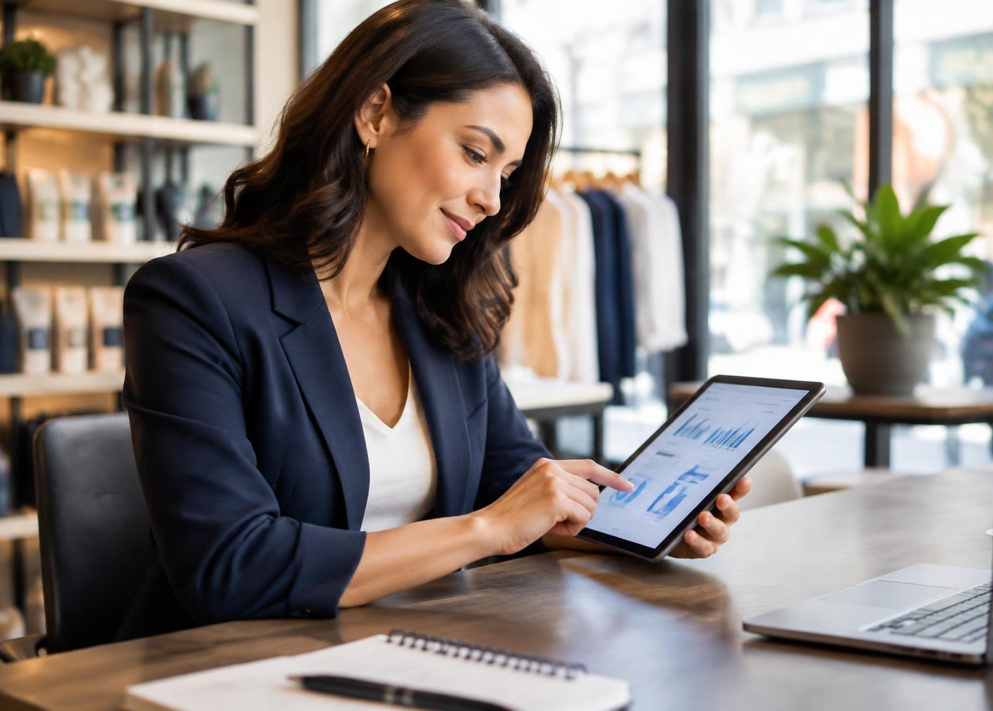 Business owner reviewing business credit on a tablet