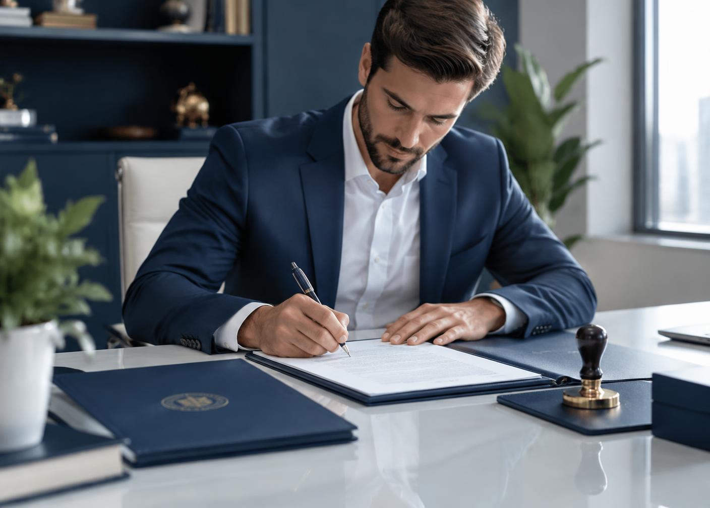 Entrepreneur signing business formation documents